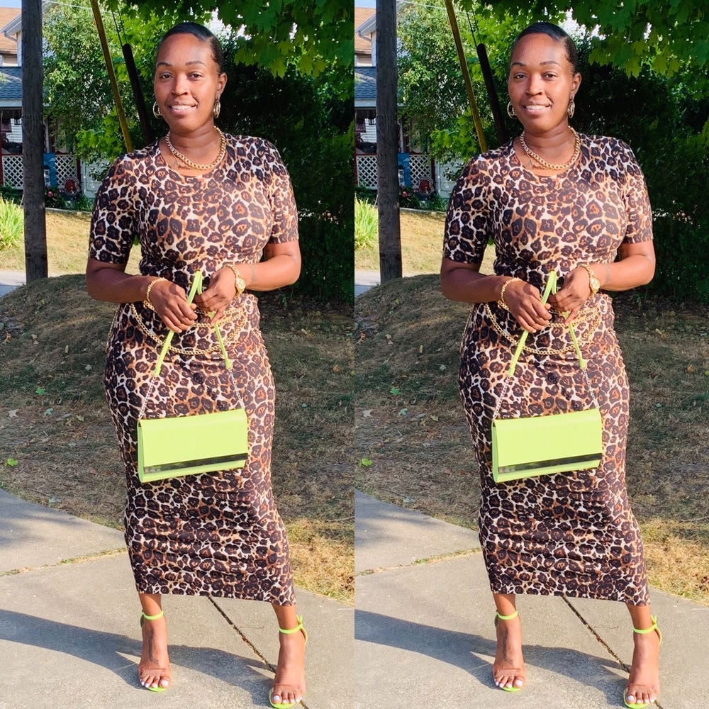 Lepoard Crop Top & High Waist Midi Skirt Set - Picture 3 of 14